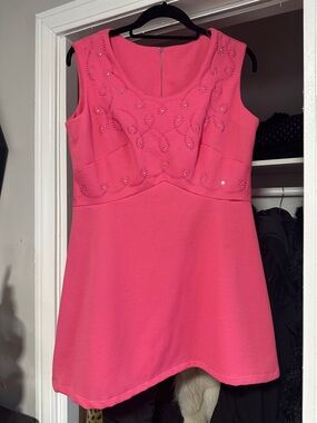 Vintage 60’s Pink Sleeveless Embellished A-Line Dress